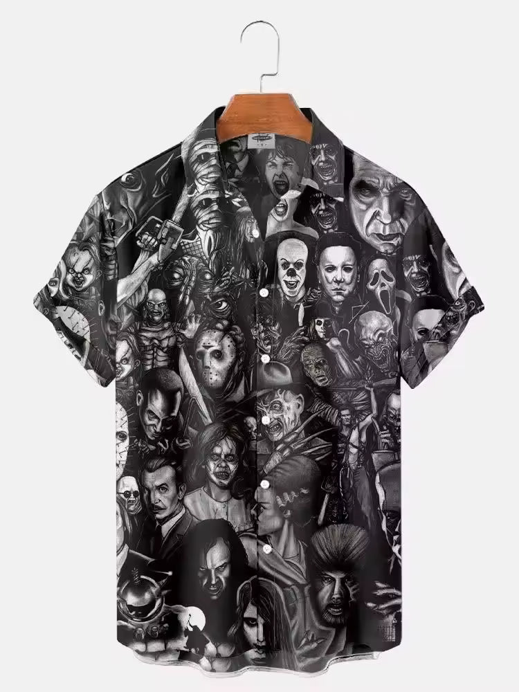 Horror Button Up Shirt - B/W